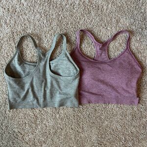 CRZ Yoga Ribbed Racerback Tank Tops - Green and Purple set. Small
